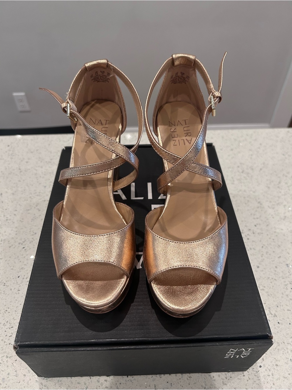 Naturalizer Gold Metallic Strappy Platform Sandals